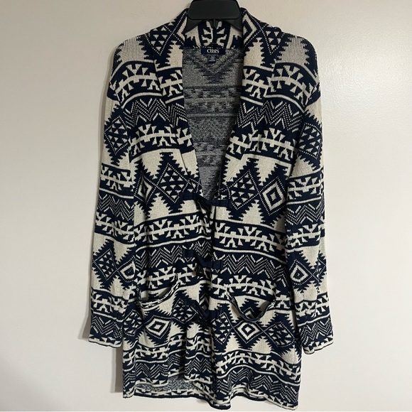 Chaps Navy Blue Ivory Southwest Shawl Collar Cardigan Sweater Toggle Size XL - Picture 1 of 14